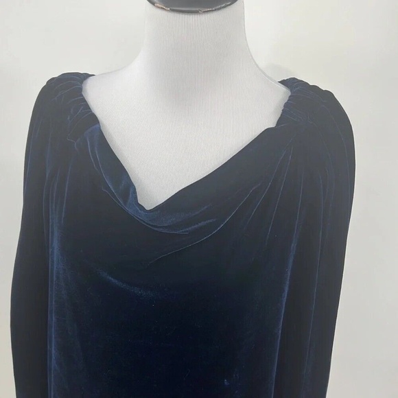 Donna Morgan Dress Womens 8 Navy Velvet 3/4 Sleeve Cowl Neck Velour Off Shoulder - Picture 2 of 11